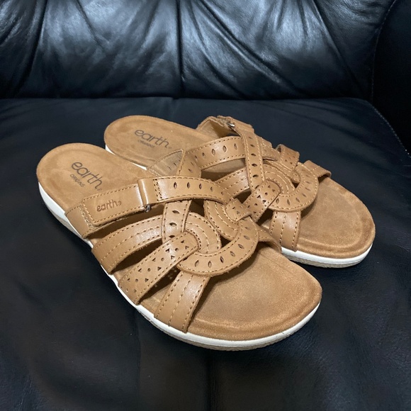 Earth Origins Sassoni slide on sandals open toes womens 9 1/2 9.5 brown white - Picture 3 of 7